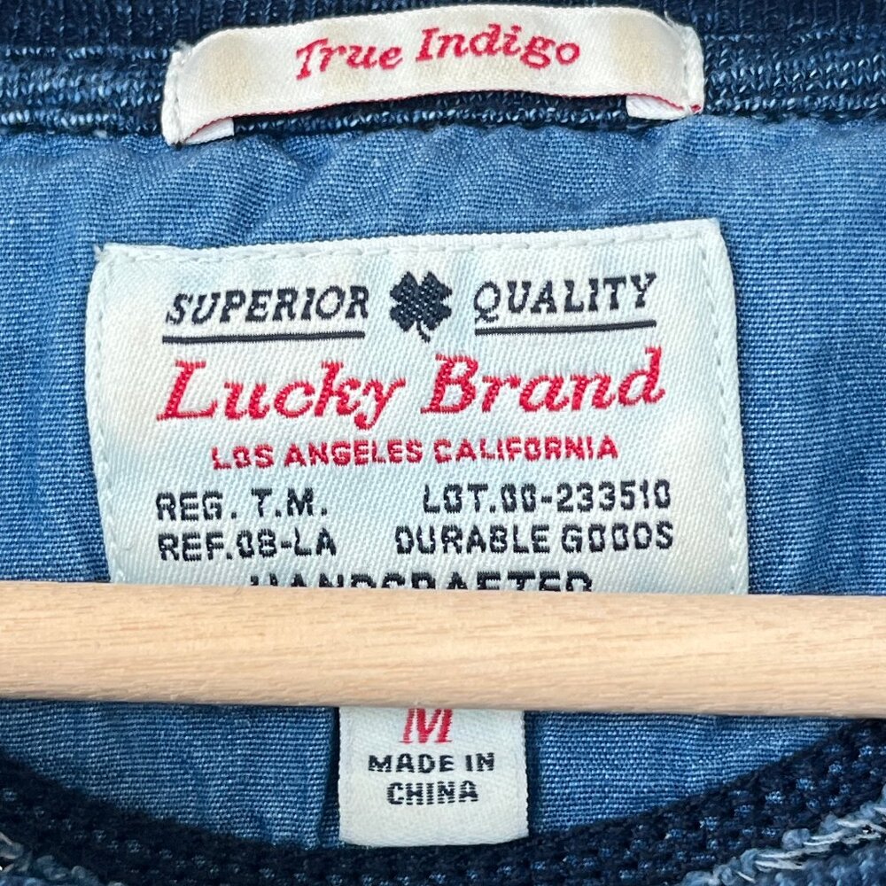 Lucky Brand True Indigo Blue Striped Cotton Long Sleeve Raglan Medium - Picture 4 of 6